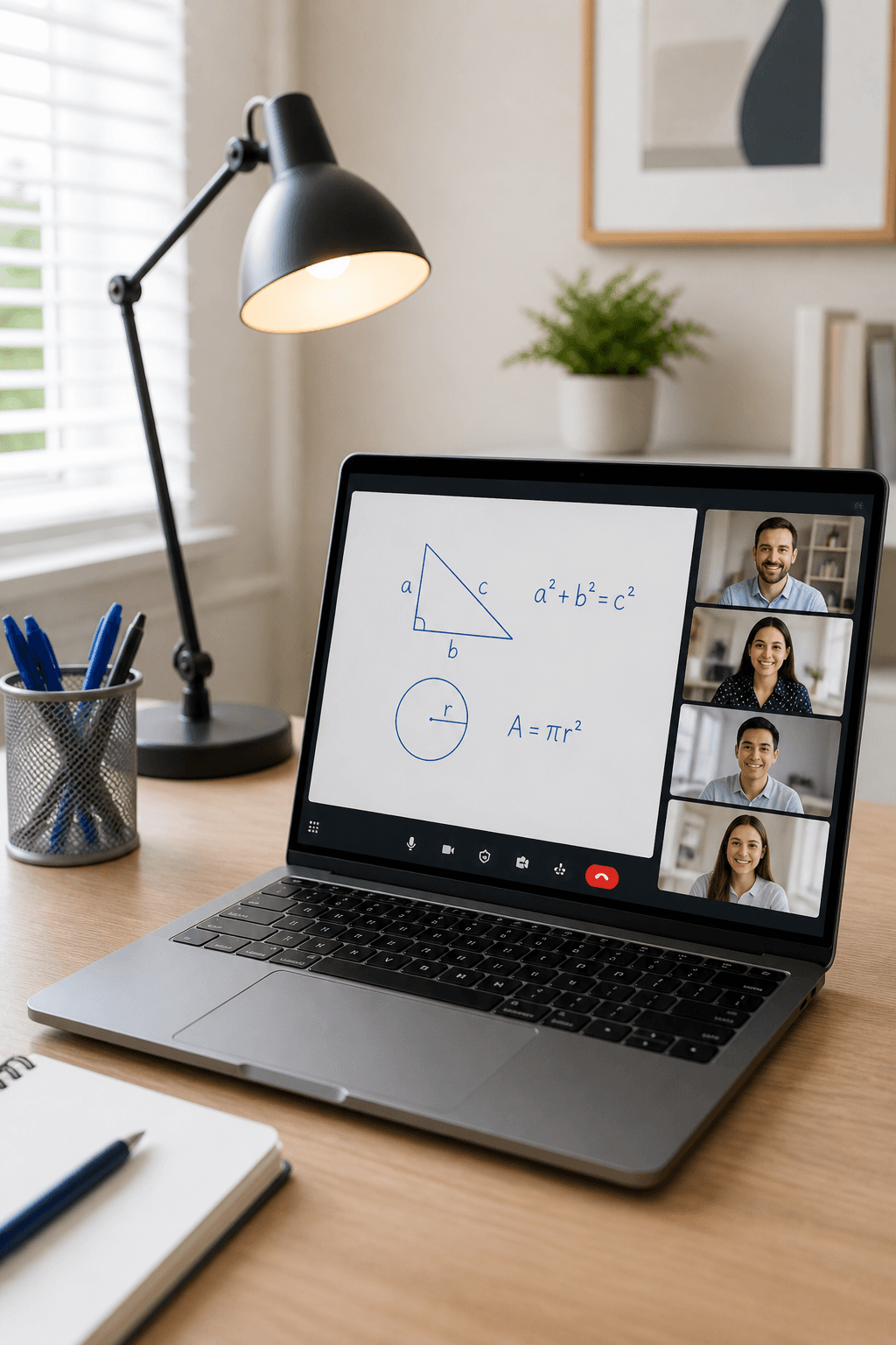Laptop cu apel video și tablă virtuală - meditații online pentru elevi din toată țara